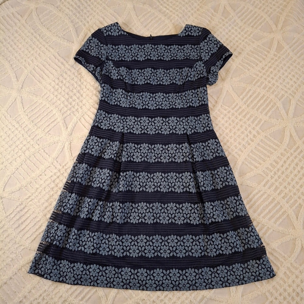 Jessica Howard Womens Petite‎ 10 Navy Blue Floral Lace Fit Flare Dress